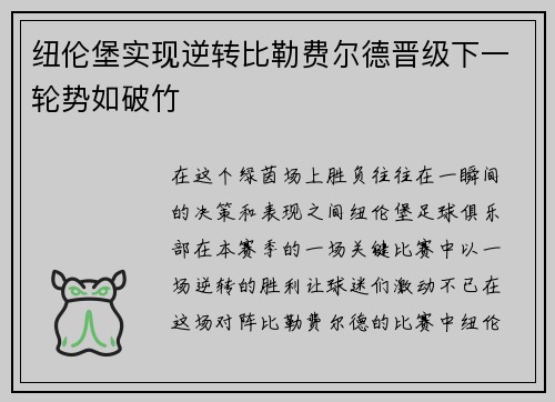 纽伦堡实现逆转比勒费尔德晋级下一轮势如破竹